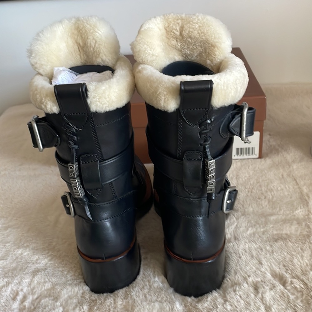Coach 1941 Black Leather Womens Moto Boot with Shearling 2 inch heel size 8 M. - Picture 5 of 16